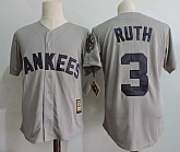 New York Yankees #3 Babe Ruth Mitchell And Ness Gray With 75TH Patch Stitched Jersey,baseball caps,new era cap wholesale,wholesale hats